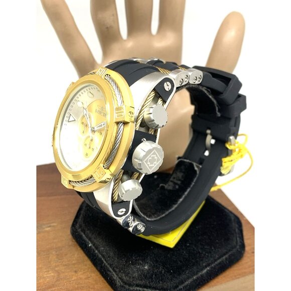 Invicta Men's Watch 37197 Bolt Quartz Chronograph Gold Silver Dial Rubber 51mm - Picture 2 of 15